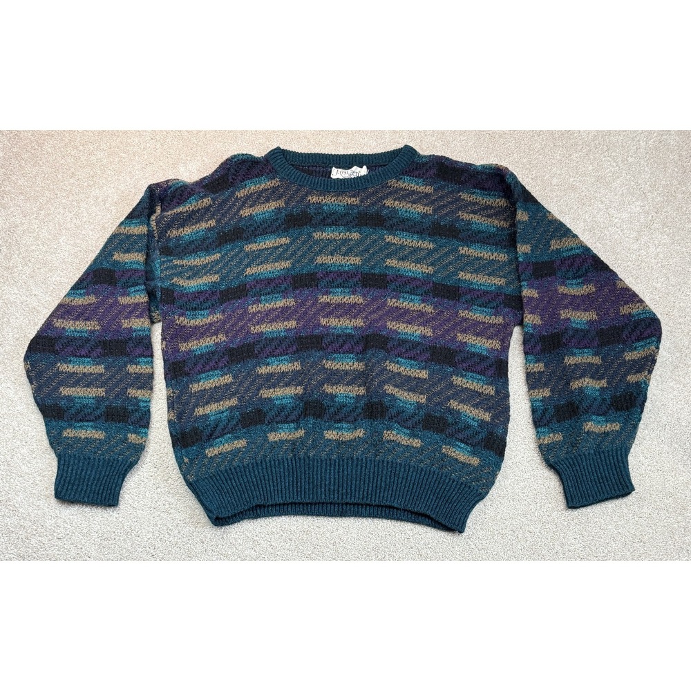 Vintage 90s Jantzen Men's LARGE Multicolor Geometric Knit Crewneck Sweater USA